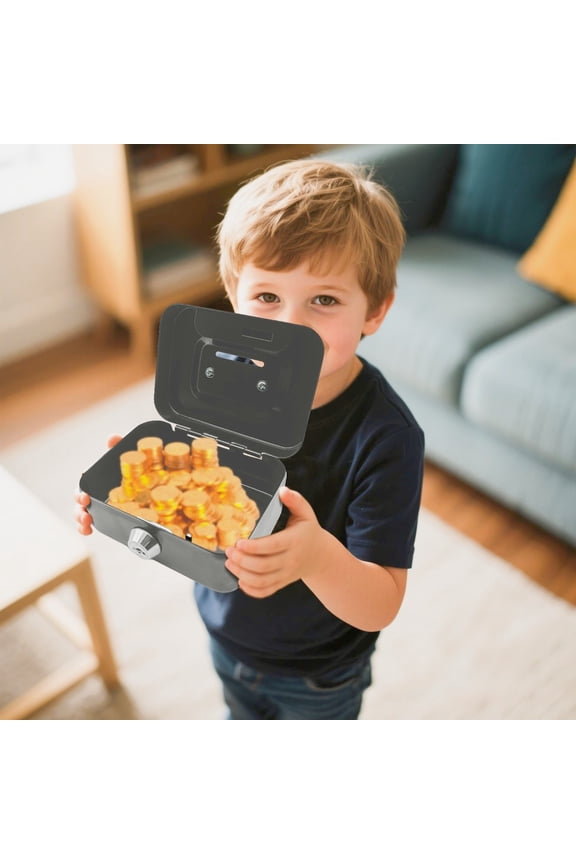 Small_Cash_Box with lock - Locking Metal Mini_Cash_Box with 2 Keys, Secure_Money_Organizer With Handle For Adults Home Decor,4.5" X 3.3" X 2.3",Grey