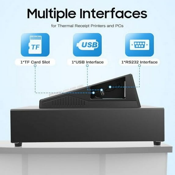 Small Cash Register, Thermal Dept Cash Register with Nine Slots, RS232 Connection Port and USB Port, for Small Businesses