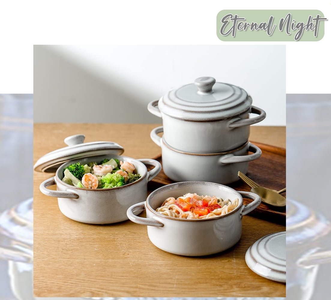 Small Casserole Dish with Lid, Oven Safe Bowls, 12 oz Ramekins with