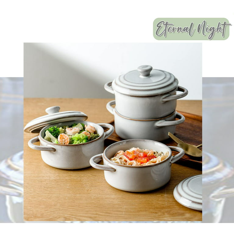 Small Casserole Dish with Lid, Oven Safe Bowls, 12 oz Ramekins with Lids,  Souffle Dish, Ceramic Casserole Dish Set of 4, Mini Dutch Oven Reactive