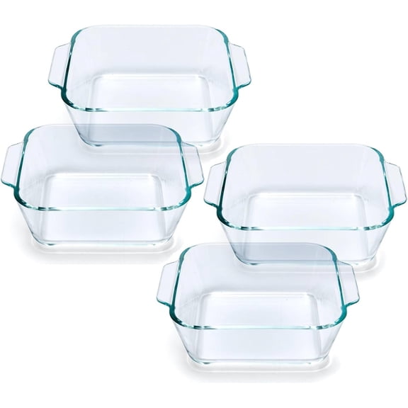 Small Casserole Dishes 4 Pack, 5 Inch Glass Square Baking Dish Individual Portion Baking Pan for Oven Microwave Air Fryer Square Egg, Clear Prep Bowls with Handle