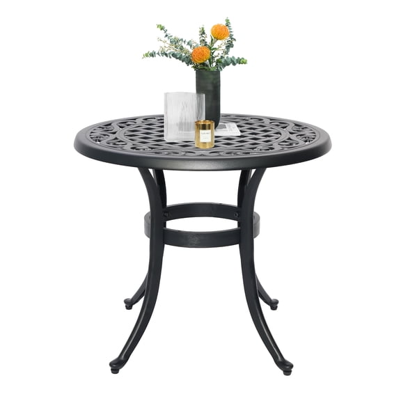 Small Cast Aluminum Patio Side Table, Anti-Rust Outdoor End Table, Weatherproof Metal Bistro Table for Porch, Garden, Balcony, Indoor & Outdoor Use,24" Round Coffee Table,Black