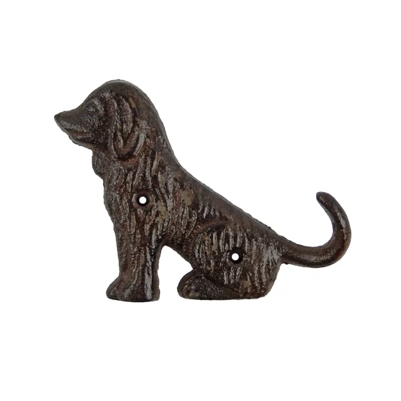 Small Cast Iron Dog Tail Leash Holder Key Towel Coat Hanger Hook Rustic Brown