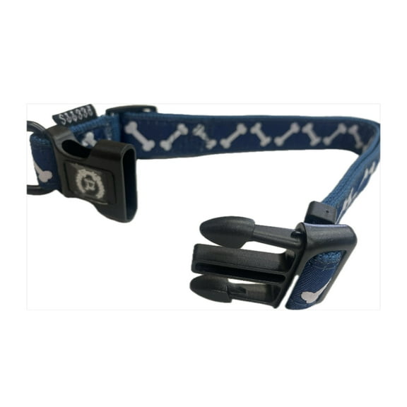 Small Casual Pattern Dog Collar in Blue with Bones.