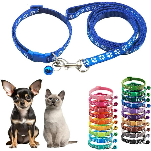 Small Cat Collar and Leash Set with Bell,Purple Nylon Paw Cat Collar Girl Female Cute Fancy Puppy Collar with Bells for XXS XS Tiny Little Kitten Boys Pet Dogs,Neck 7-12 Inch