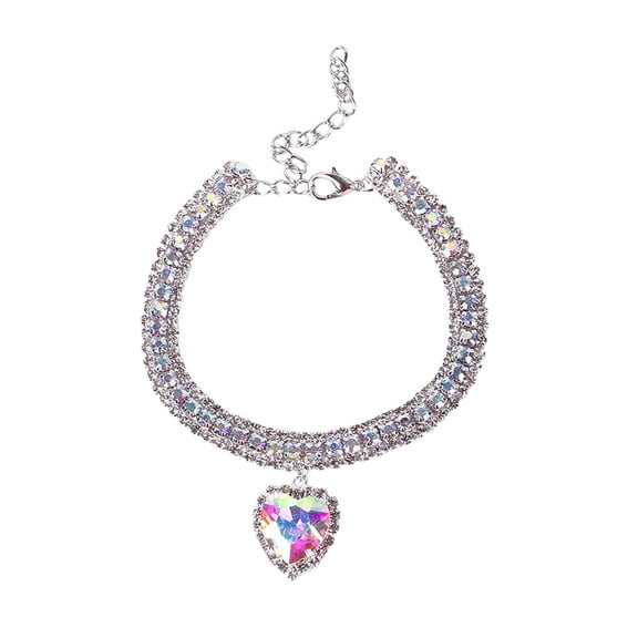 Small Cat Collar Rhinestone Cat Collar Bling Fancy Decorative Pet Collar with Heart Shaped Crystal Pendant for Small Pets