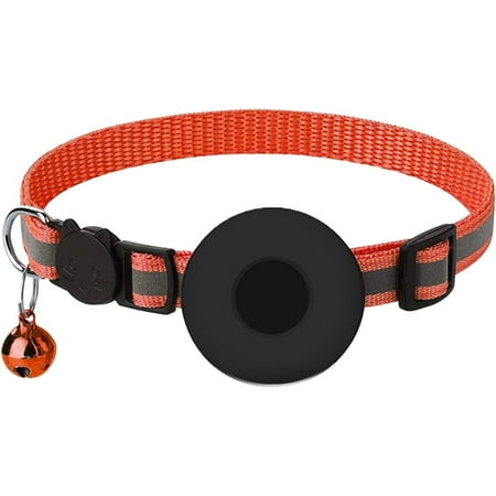 Small Cat Collars Breakaway Airtag Cat Collar with Bell Reflective Adjustable Strap Collar with Airtag Holder 1 CM in Width