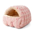 thumbnail image 1 of Small Cat Dog Cave Bed, Calming Pet Nest Warm Plush Covered Cat House with Hooded, Removable Hooded Blanket Cushion, Washable (Pink, Small), 1 of 6