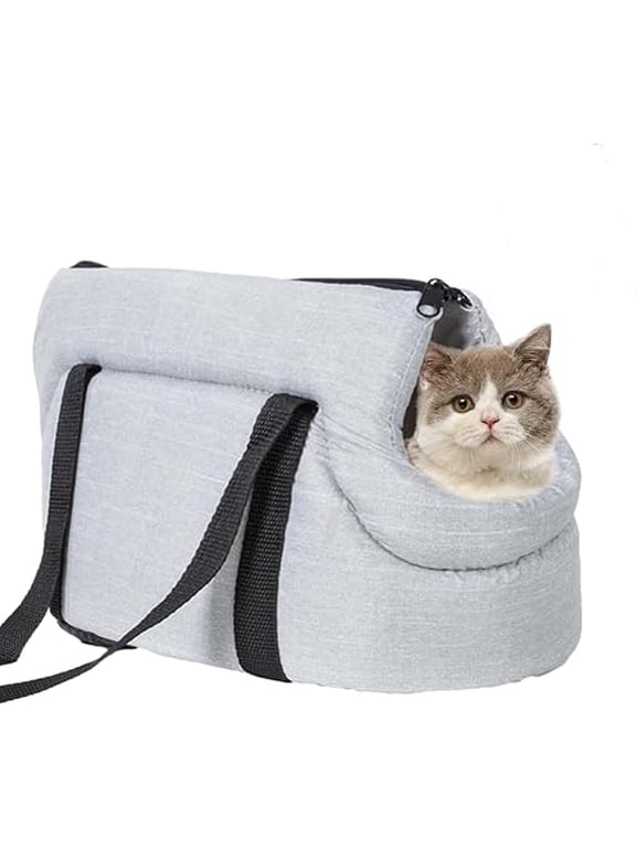 Gray Pet Travel Carrier Sling Bag - Soft Sided Cat Dog Rabbit Kitten Carrier Purse, Breathable & Secure Small Animal Tote with Safety Lock, Wear-Resistant Flocking for Vet Visits