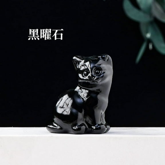 MERRYHAPY Black Crystal Cat Statue Good Luck Symbol Tabletop Decoration