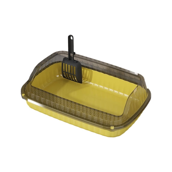 Small Cat Litter Box, 14.37x10.63x4.72 inch Pet Litter Tray, Heighten Portable Semi Closed Splashproof, Cat Toilet Kitten Toilet for Small Pets Indoor Cats,Long Pedal(Yellow)