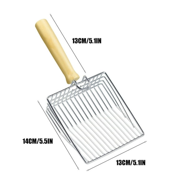 Small Cat Litter Scoop with Deep Shovel, Non-Stick Coated Metal Litter Scoop with Wood Handle&Hanging Design, More Efficient Litter Sifter with Faster Better Litter Filtration