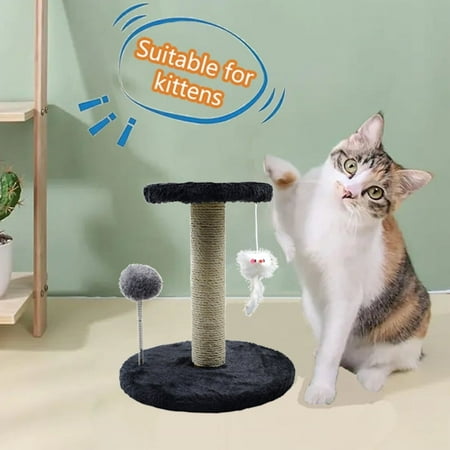 Small Cat Scratching Board Cat Toy Sisal Indoor Funny Cat Toys with Hanging Mouse Spring Ball Climbing Play Interaction Furniture(Dark Gray)