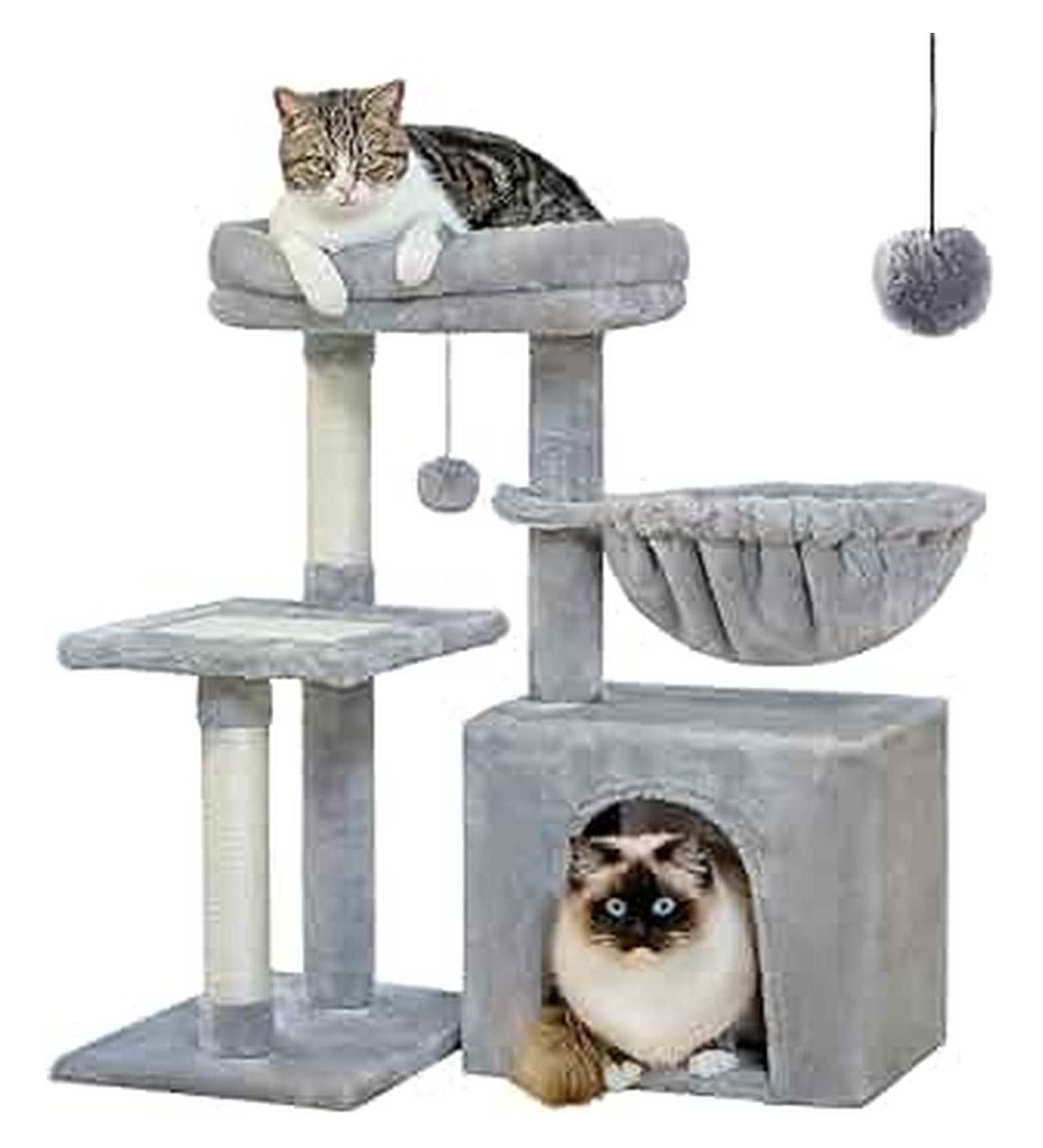 Small Cat Tree 28.5'', Cat Tower for Indoor Cats, 2 Styles Activity Center with Scratching Posts, Hammock & Perch - Grey