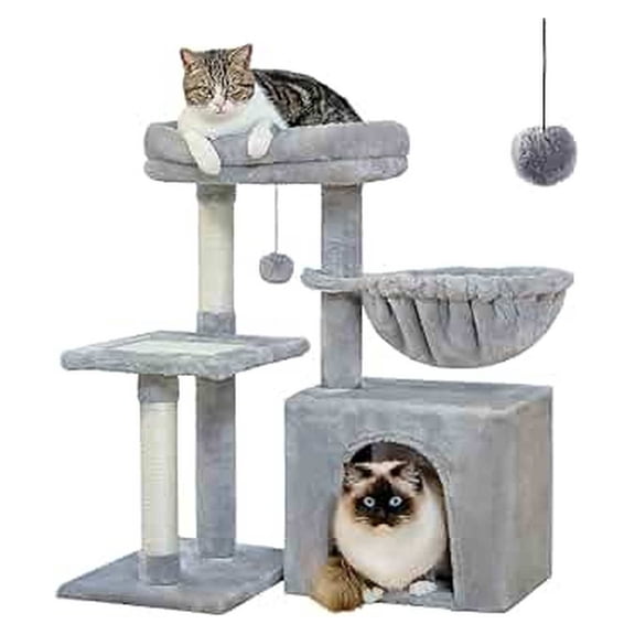 Small Cat Tree 28.5'', Cat Tower for Indoor Cats, 2 Styles Activity Center with Scratching Posts, Hammock & Perch - Grey