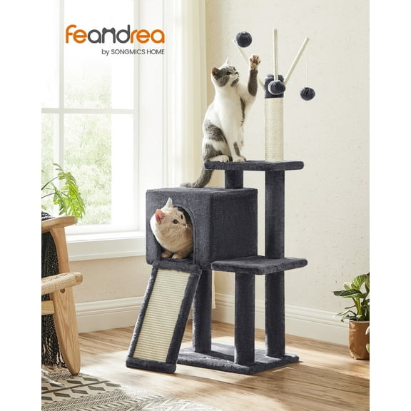 Small Cat Tree, Multi-Level Plush Cat Condo for Indoor Cats and Kittens, 46.5 Inches, Smoky Gray