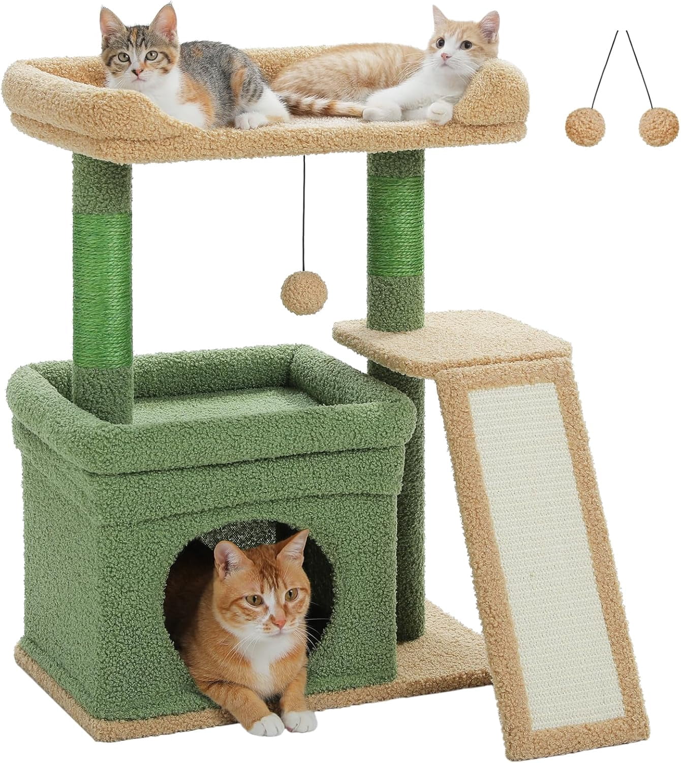 Small Cat Tree Tower for Large Adult Cats with Wide Top Perch, Private Cat Condo and Sisal Scratching Post&Pad for Indoor Cats