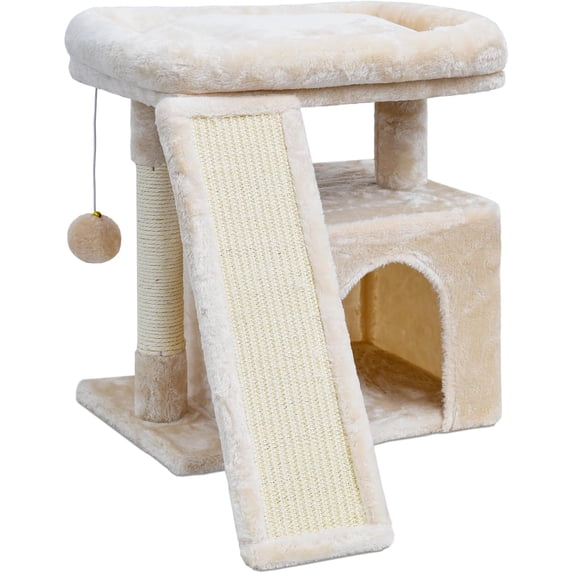 Small Cat Tree for Indoor Cats,Cat Tower with Scratching Post and Board,Cat House with Perch for Kitten,