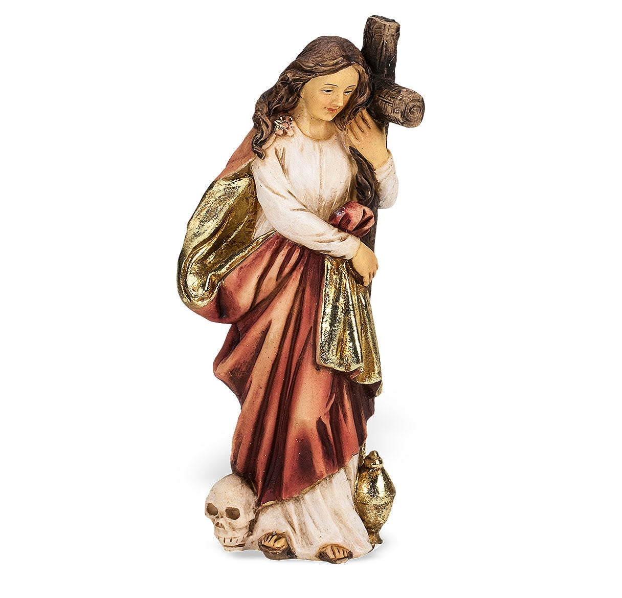 Hand-Painted 4" St. Mary Magdalene Resin Statue with Gold Leaf Trim