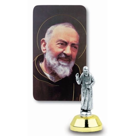 Small Catholic Padre Pio Auto Statue Figurine With Prayer Card for Dashboard