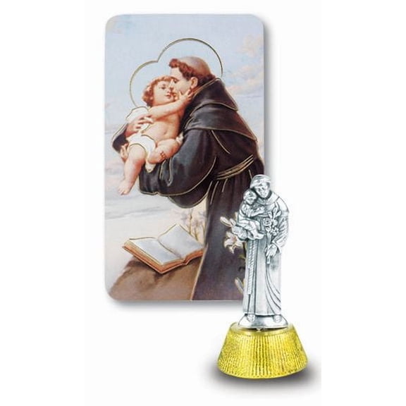 Small Catholic Saint Anthony Auto Statue Figurine With Prayer Card for Dashboard