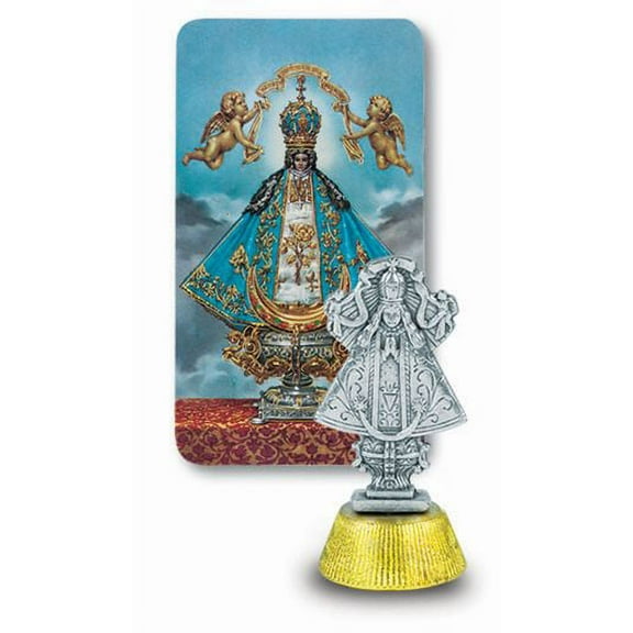 Small Catholic Virgin De San Juan Auto Statue Figurine With Prayer Card for Dashboard