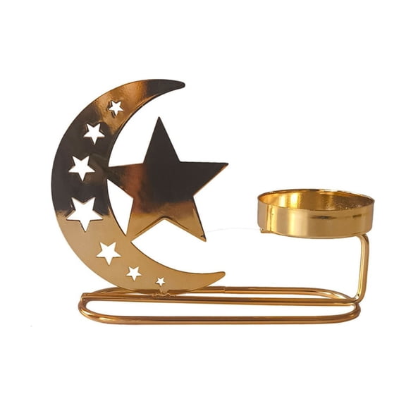 Small Celestial Tea Light Candle Holder, 9.4cm Minimalist Moon Star Metal Decor for Desk, Shelf, Bookshelf, Compact Home & Office Ornament (Gold, 1PC)
