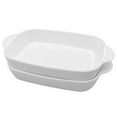 thumbnail image 1 of Small Ceramic Baking Dish Pan, Dingrich 9 x 5inches Mini Casserole Dishes with Handles, 2 Pcs Rectangular Baking Pans Porcelain Bakeware Set Dish Set for Oven Cooking, White, 1 of 10