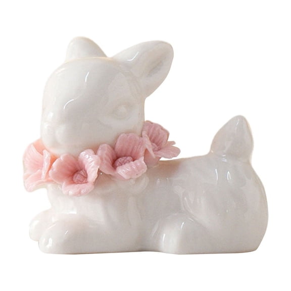 Small Ceramic Bunny Figurines, Porcelain & Hand-Painted Flowers Rabbit Statues, White Easter Bunny Decor for Spring Home, Tabletop, Mantle, Shelf & Easter Decorations, 7 Sizes Easter Gifts, 1 Pack G