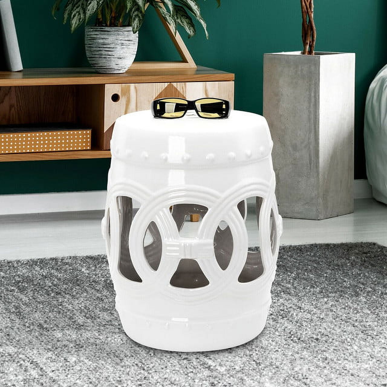 Small Ceramic Outdoor Patio Knotted Rings Garden Stool End Table 14"x18