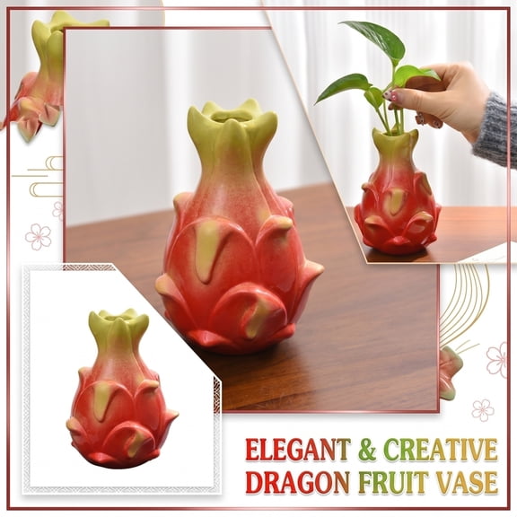 Small Ceramic Vase 3.5 X 3.5 X 5 Inch Dragon Fruit Shaped Glossy Ceramic Flower Vase Unique Home Decor Tropical Decorations for Home Desktop Shelf Display 1 Pack