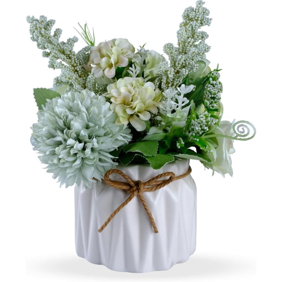 Small Ceramic Vase Fake Flowers Hydrangea for Table Bookshelf Bedroom Living Room Indoor Decoration Green