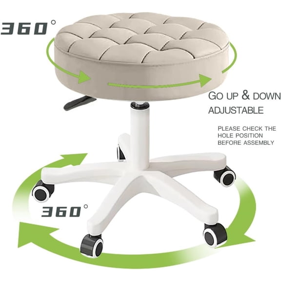 Small Chair Round Rolling Stool with Wheels PU Leather Height Adjustable Swivel Drafting Work SPA Salon Stools Home Office Chair