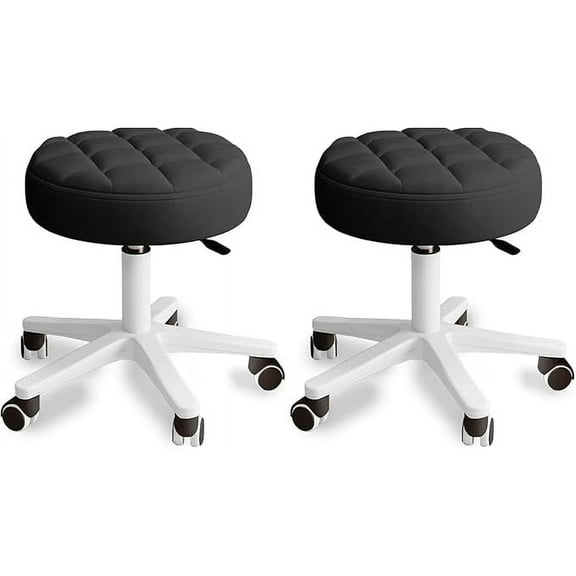 WXJHL Small Chair Round Rolling stools with Wheels, PU Leather Height Adjustable Swivel Work SPA Salon Stools with 2 Pack