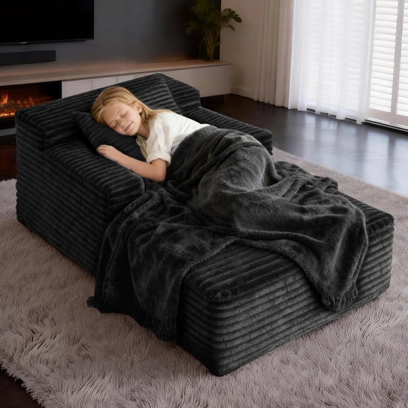 Small Chaise Lounges,Compressed Modular Chaise Lounge Sofa, Striped Corduroy Memory Foam Daybed, Single Lazy Floor Couch for Living Room Bedroom