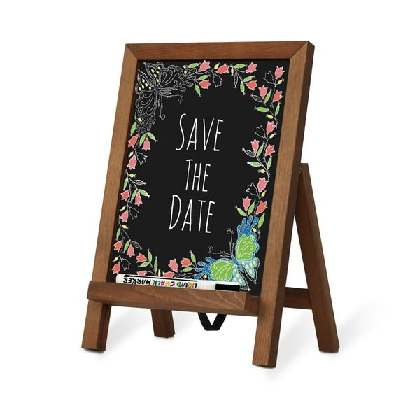 Small Chalkboard Signs with Stand 10" x 14" Slate Chalk-Board Magnetic Non-Porous Surface with Wood Frame Tabletop Chalkboard Sign for Wedding/Kitchen Menu Board Easel, Rustic Brown