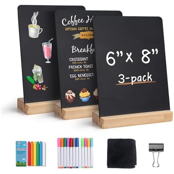 Small Chalkboard Words Sign - 3 Pack 6x8 Inch Tabletop Decorative Chalk Board with Wooden Stand, Mini Double-Sided Erasable Message Menu Board for Food, Business, Wedding, Party