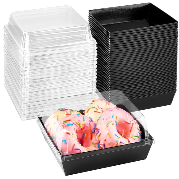 Small Charcuterie Boxes With Clear Lids  To Go Paper Disposable Food Containers 5 Inches Bakery Dessert For Sandwich Cookie Pastry Cake Slice (black 100ct)