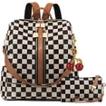 thumbnail image 1 of Small Checkered Backpack for Women, With Cherry Pendant, Shoulder Handbag With Multi-Compartment Purses For Travel/Work/Shopping (Style A-Brown), 1 of 6