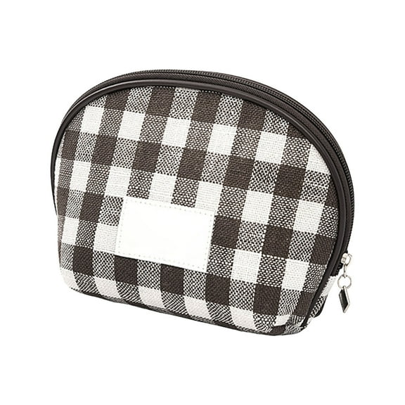 Small Checkered Makeup Bag for Purse – Mini Cosmetic Pouch with Zipper & Compartments, Cute Travel Makeup Case for Women & Girls, Toiletry Bag for Accessories