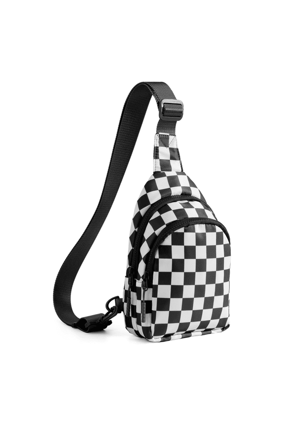 Small Checkered Sling Bag for Women, Water Resistant Nylon Crossbody Chest Bags with Adjustable Shoulder Strap for Travel Hiking