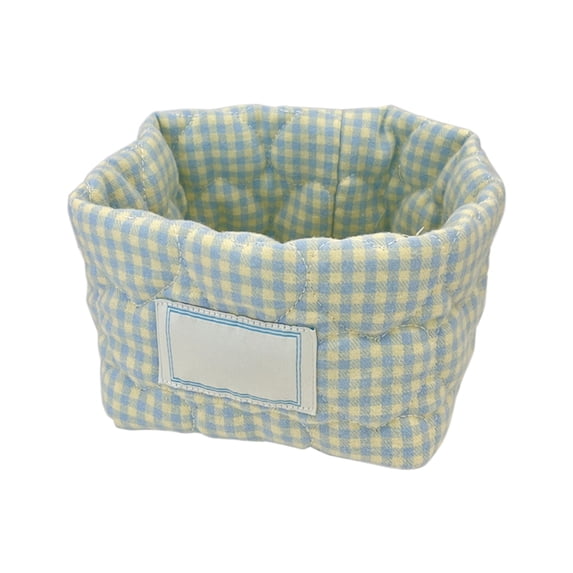 Small Checkered Storage Basket for Cosmetics, 4.7x3.9 In Quilted Cotton Organizer Bag for Home, Dorm, Kitchen, Pet, Office, Closet, Shelf