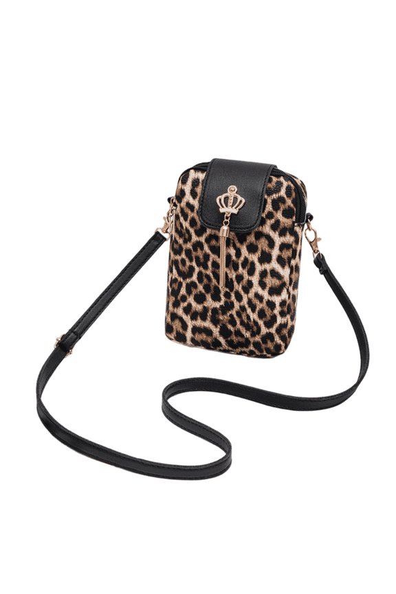 Small Cheetah bag for Women - Women's Leopard Tassel Shoulder Crossbody Phone Bag (Black&Brown)