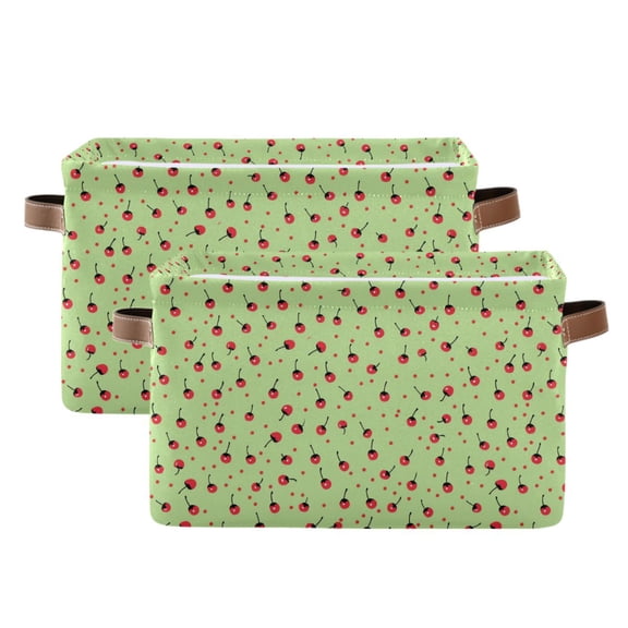 Small Cherry Fruits Storage Bins with Handle Fabric Organizer Basket Foldable Box 2 Pack 14.2x10.2x8.3