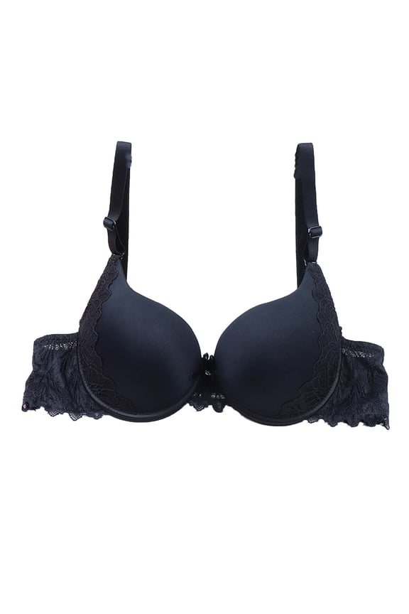 Small Chest Push Up Bra Underwire Lace Beautiful Back Daily Comfort Supportive Bra #Black,XL