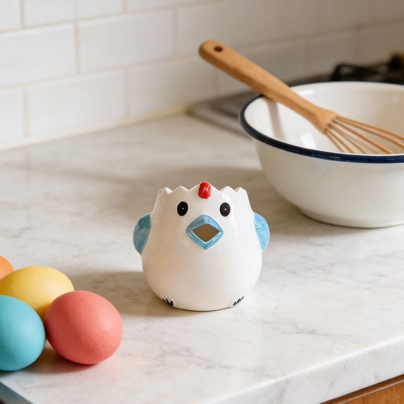 Small Chicken-Shaped Ceramic Egg Separator, Efficient Yolk White Divider for Healthy Cooking, Easy to Clean BPA-Free, Sky Blue, By Preplabs