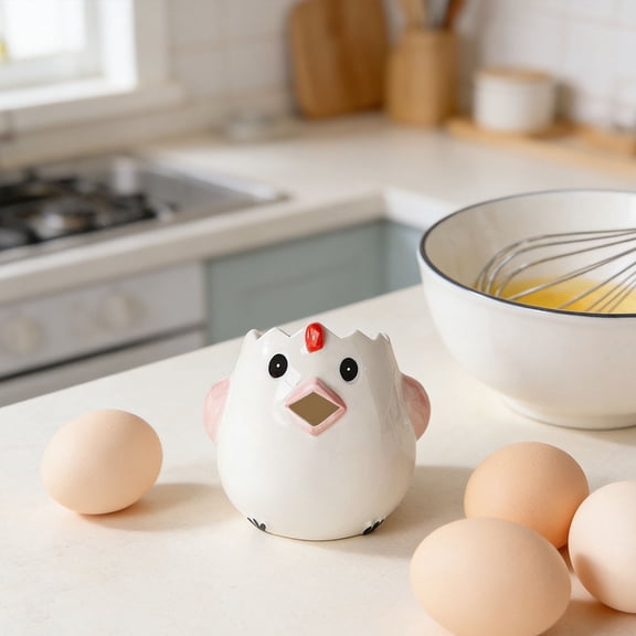 Small Chicken-Shaped Ceramic Egg Separator, Scratch-Resistant Countertop Ornament, Perfect for Brunch & Cake Prep, Pink, By Preplabs