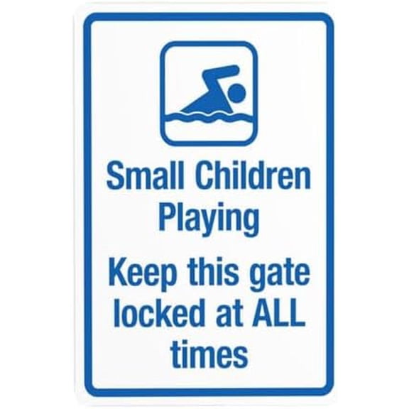 Small Children Playing Keep This Gate Locked At All Times Warning Sign, Pool Security Metal Signs for Home Busines Outdoor Indoor Garage Street Wall Caution Decor 8 x 12 Inch