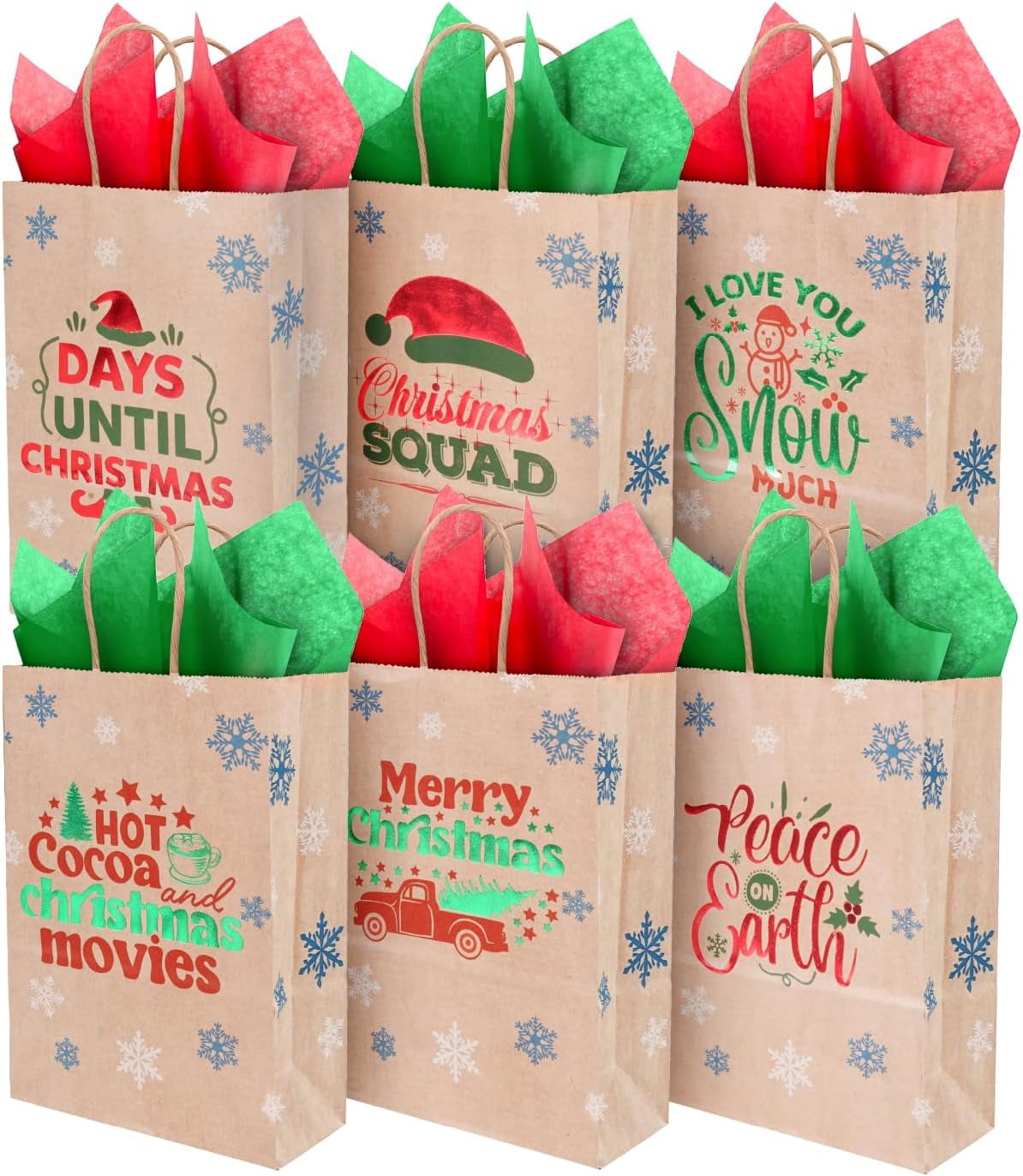 Small Christmas Gift Bag with Wrapping Tissue, Holiday Kraft Paper Bag
