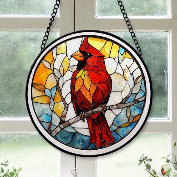 Small Christmas Gift - Cardinal Red Bird Stained Glass Hanging Ornament - Christmas Tree Decor, Winter Holiday Gift for Family, Friends, Mom & Dad, Collectible 2025